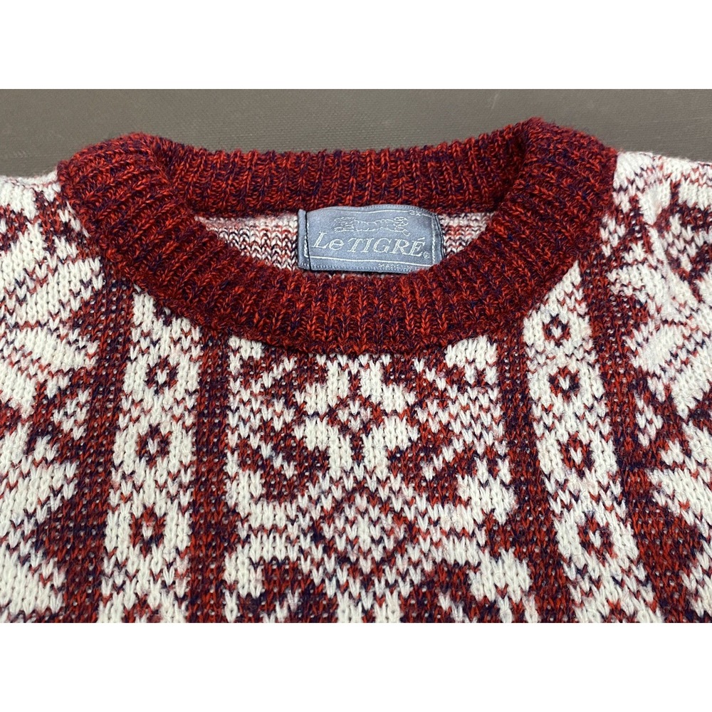 LE TIGRE Sweater Pullover Crew Neck Nordic‎ Holiday Acrylic USA XXL AOP Vintage - Picture 4 of 7